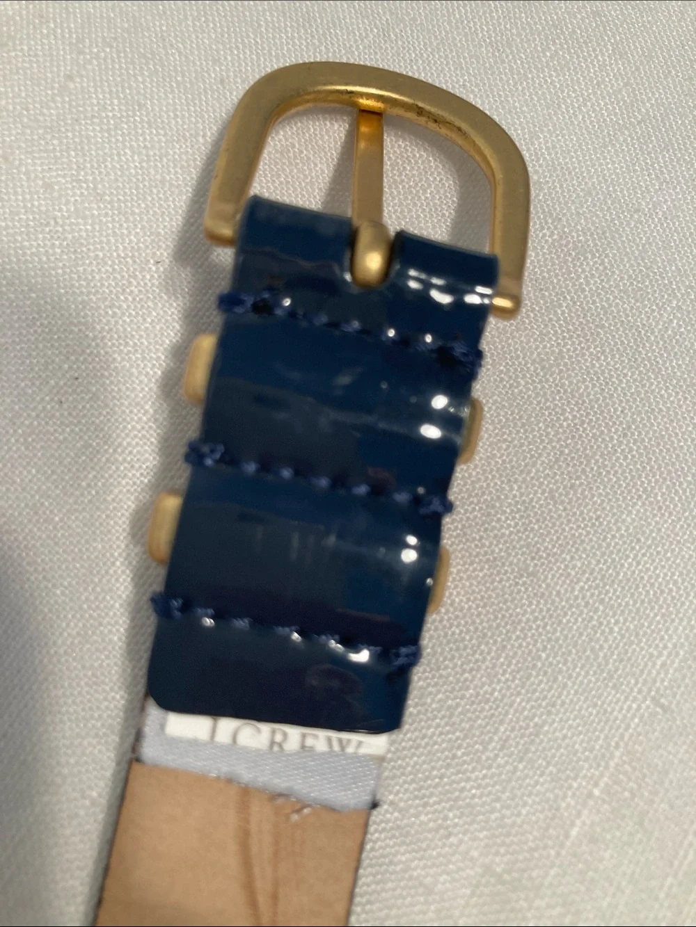 J. Crew Navy Patent Leather Belt with Gold Buckle